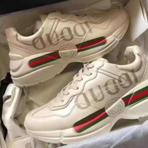Gucci Rhyton Retro Logo Low-top Dad Shoes for Men, Ivory White - Picture 1 of 5